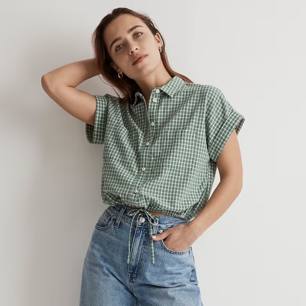 Madewell Button-Up Drawstring Shirt in Yarn-Dyed Plaid